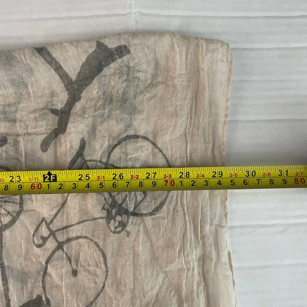 Scarf Womens OS Bicycle Print Lightweight Frayed Edge Parisian‎